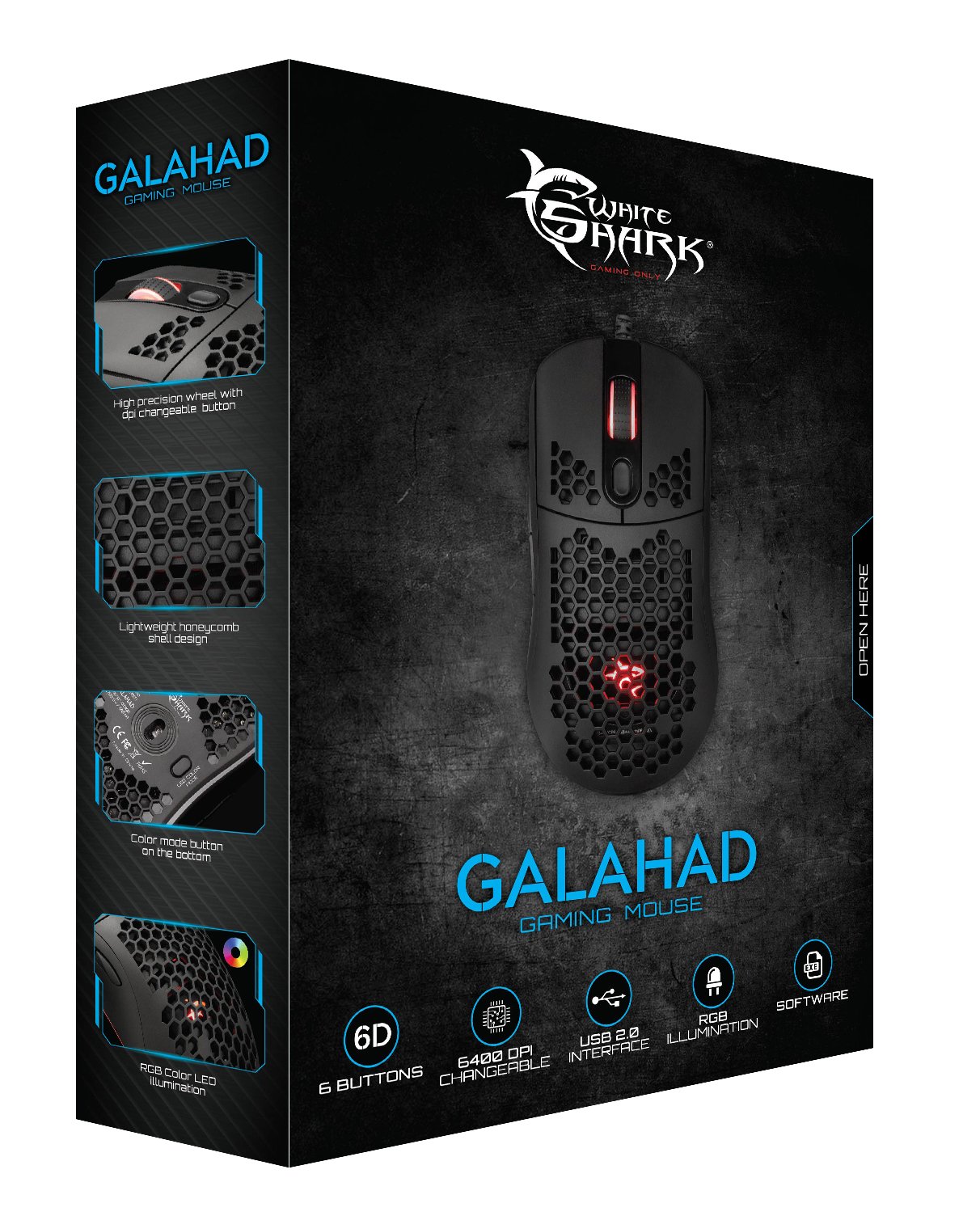 Gaming Mouse Galahad RGB 6D 6400 dpi nero WHITE SHARK - immagine 2