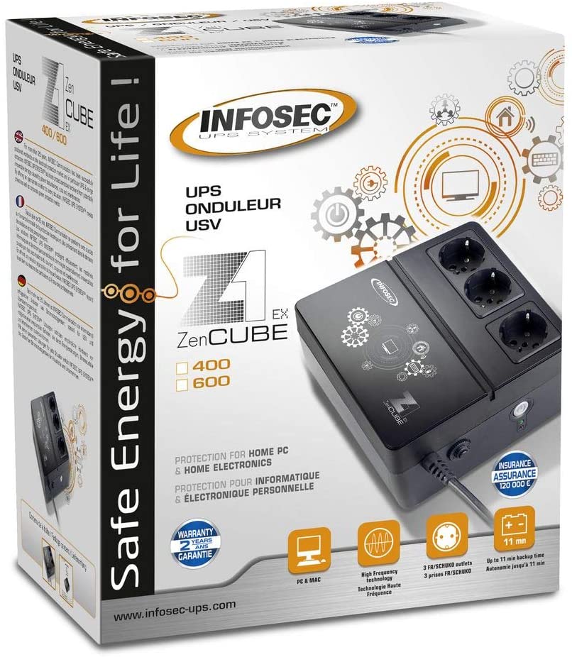 Gruppo di Continuità UPS Z1 600VA CUBE Offline Nero INFOSEC - immagine 2