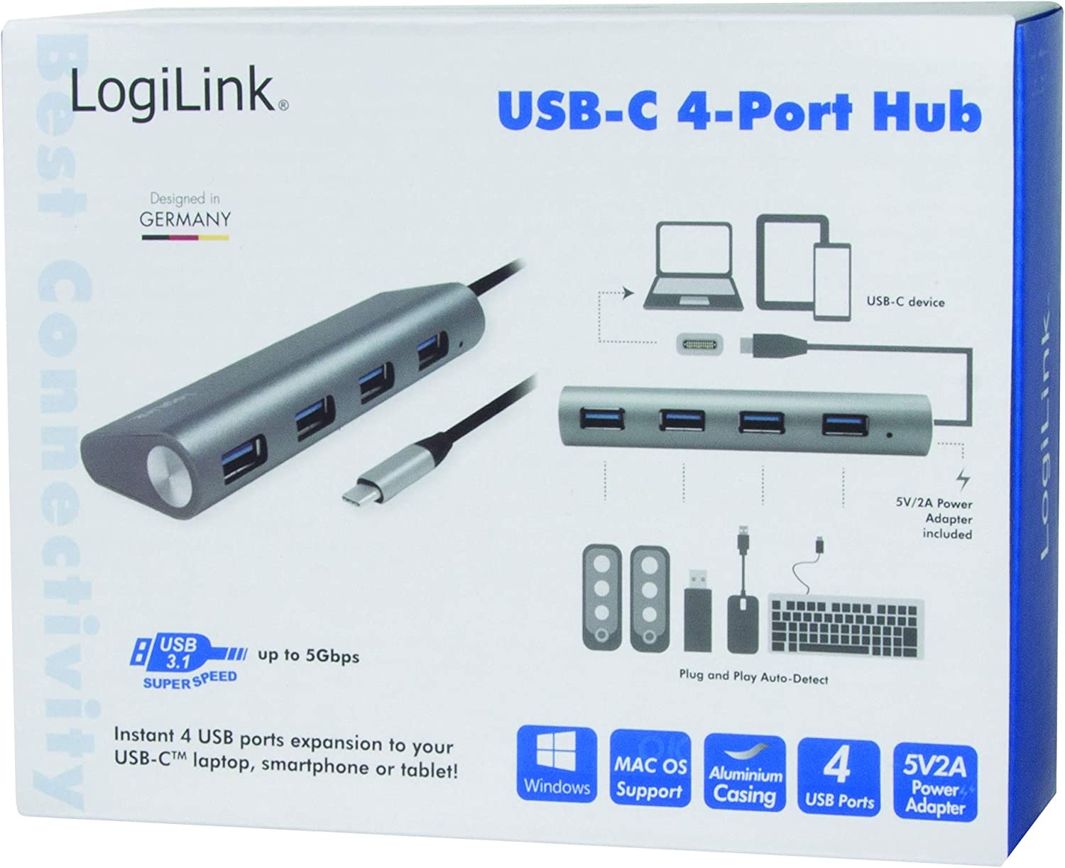 Hub USB-C™ SuperSpeed 4 Porte Alluminio Silver LOGILINK - immagine 2