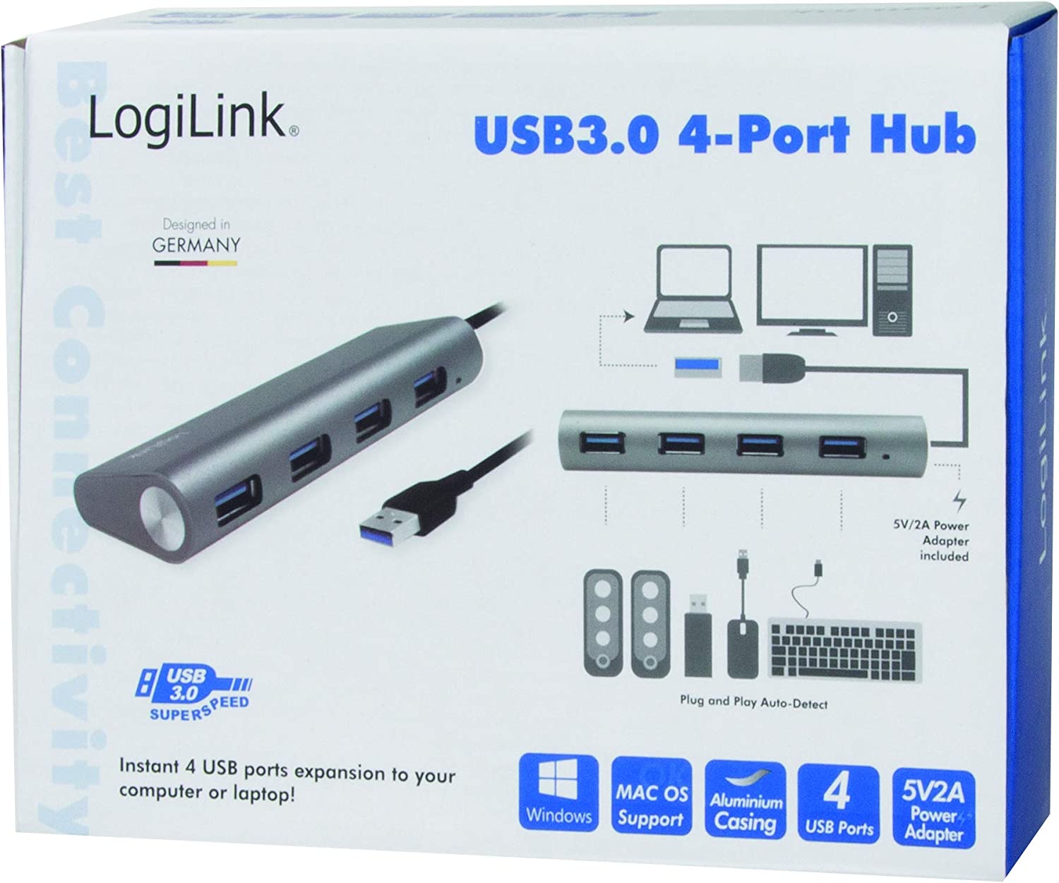 Hub USB 3.0 SuperSpeed 4 porte Alluminio Silver LOGILINK - immagine 2