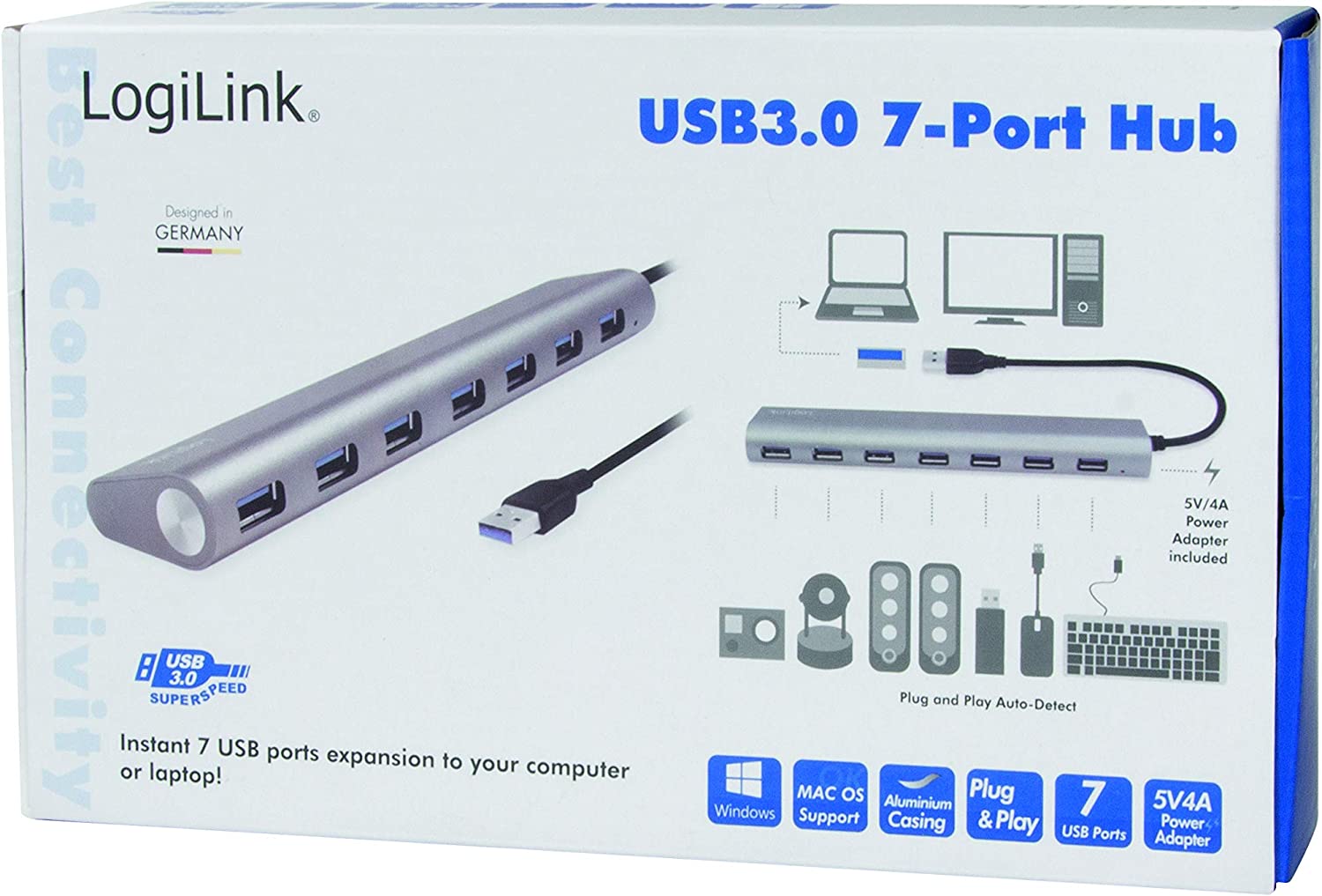 Hub USB 3.0 SuperSpeed 7 porte Alluminio Silver LOGILINK - immagine 2