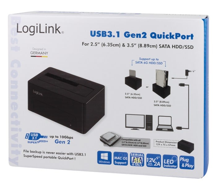 Docking Station USB3.1 Gen2 per HDD/SSD SATA da 2.5''/3.5'' Nero LOGILINK - immagine 2