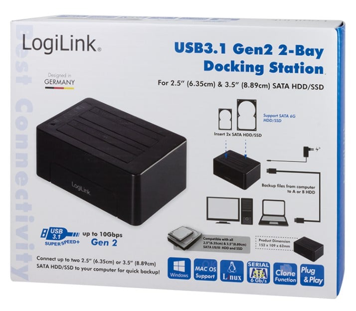 Docking Station USB3.1 Gen2 Doppio Slot HDD/SSD SATA da 2.5''/3.5'' Nero LOGILINK - immagine 2