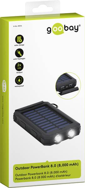 Powerbank Outdoor Energia Solare 8000 mAh con Torcia IP45 2xUSB Nero GOOBAY - immagine 2