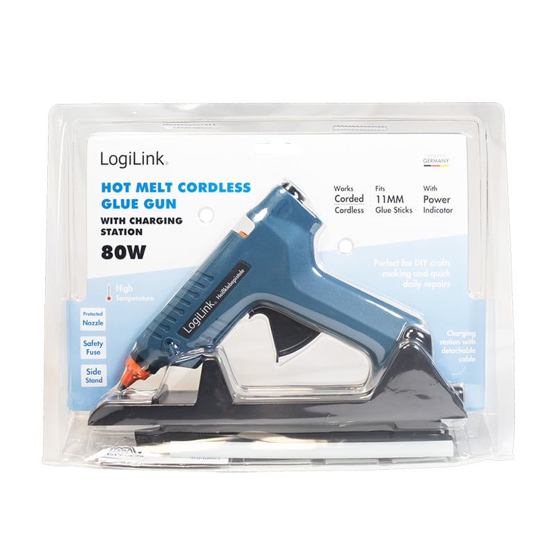 Pistola per Colla a Caldo Wireless, 80W, con supporto, blu LOGILINK - immagine 2