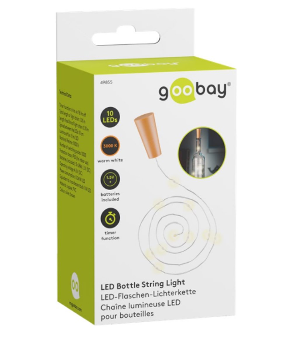 Strip 10 LED con Timer Bianco Caldo per Bottiglia GOOBAY - immagine 2