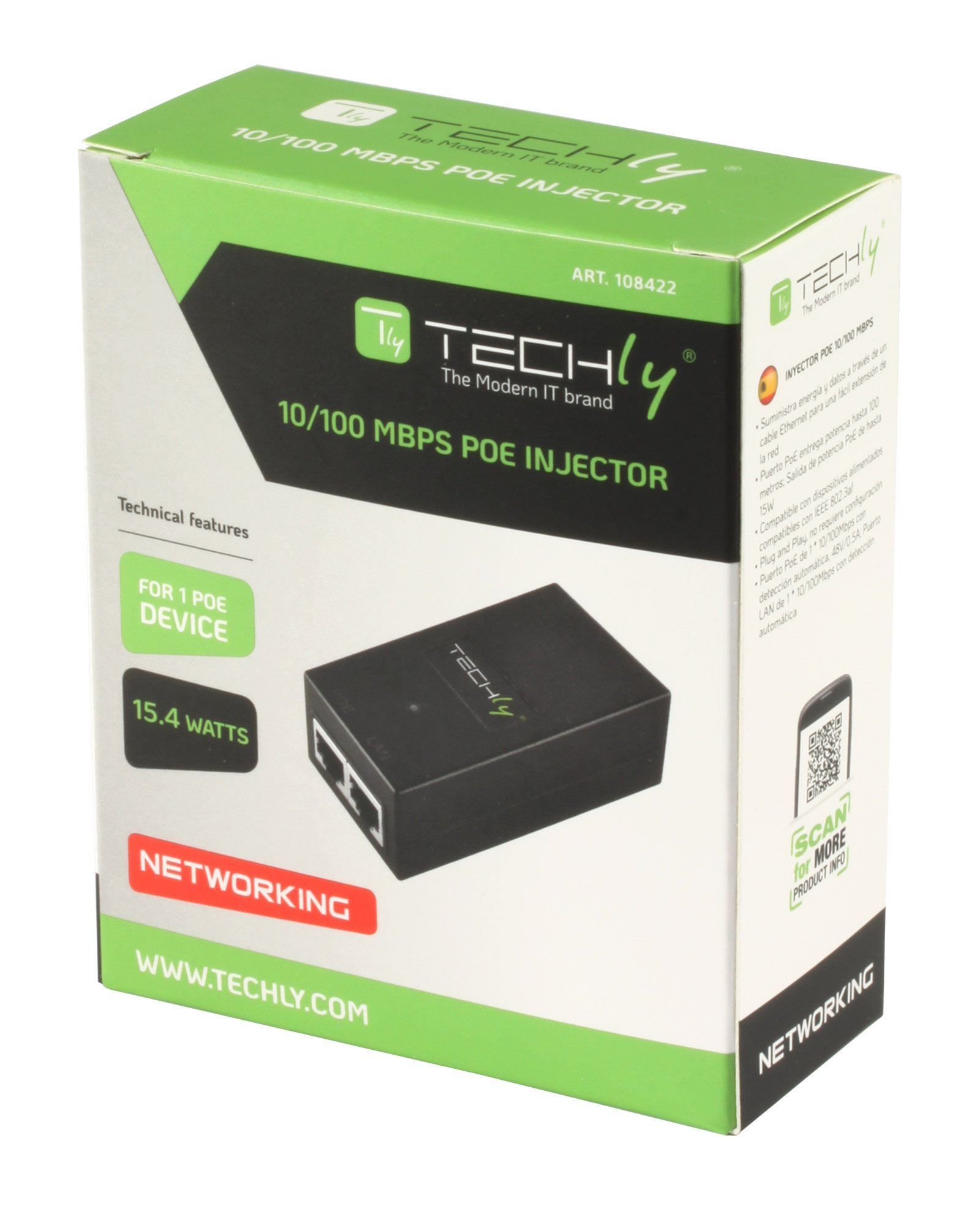 Iniettore PoE 10/100 Mbps TECHLY - immagine 2