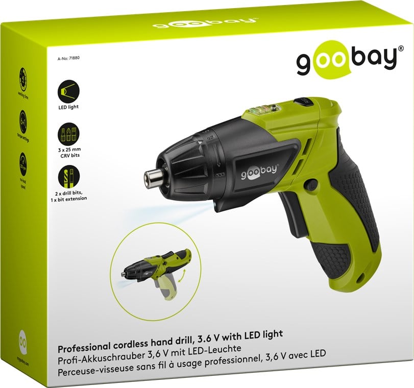 Trapano Professionale Avvitatore a Batteria 3,6V con Luce LED GOOBAY - immagine 2