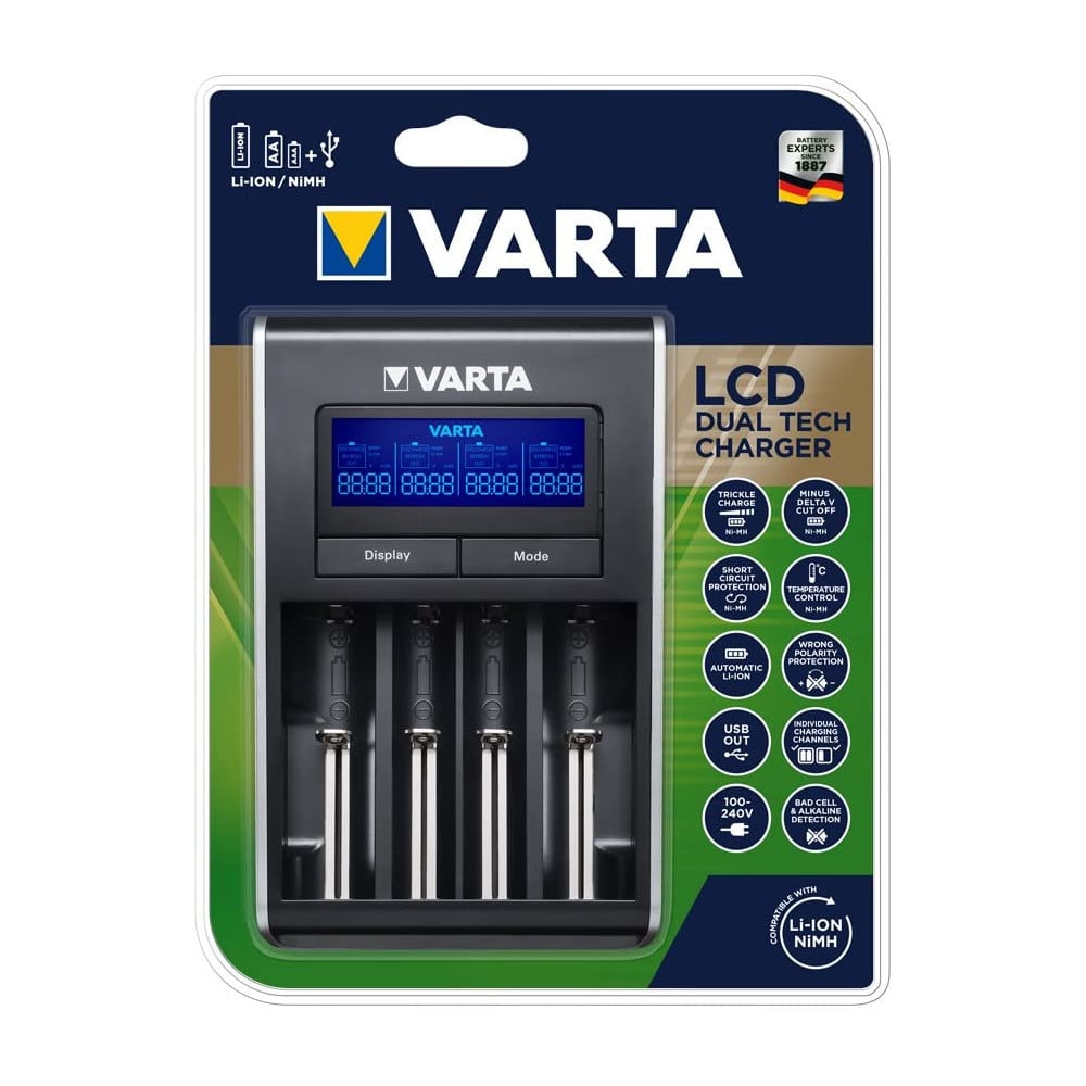 Caricabatterie LCD Dual Tech Charger Ni-MH Li-ioni e dispositivi USB VARTA - immagine 2