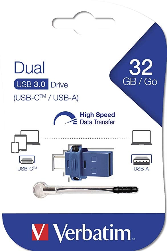 Memoria USB 3.0 Dual Drive USB-C™ USB-A 32GB VERBATIM - immagine 2