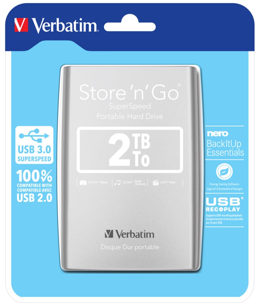 Disco rigido portatile da 2 TB Argento VERBATIM