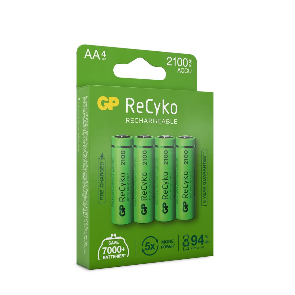 Blister 4 Batterie Ricaricabili AA Stilo 2100mAh GP ReCyko GP BATTERIES - immagine 2