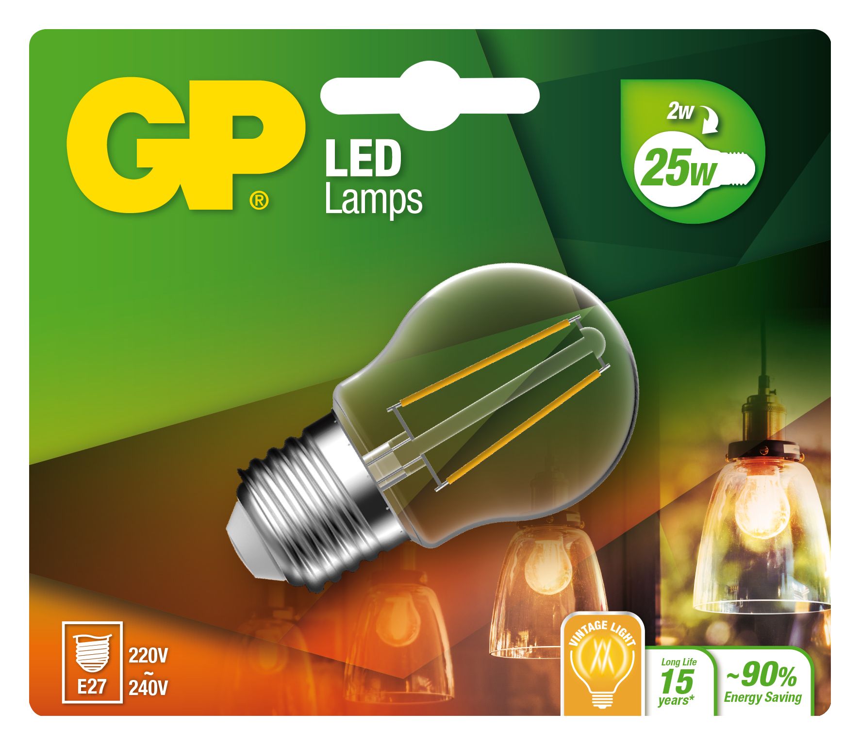 Lampadina LED E27 Bianco Caldo 2W Filamento Classe A++ GP BATTERIES - immagine 2