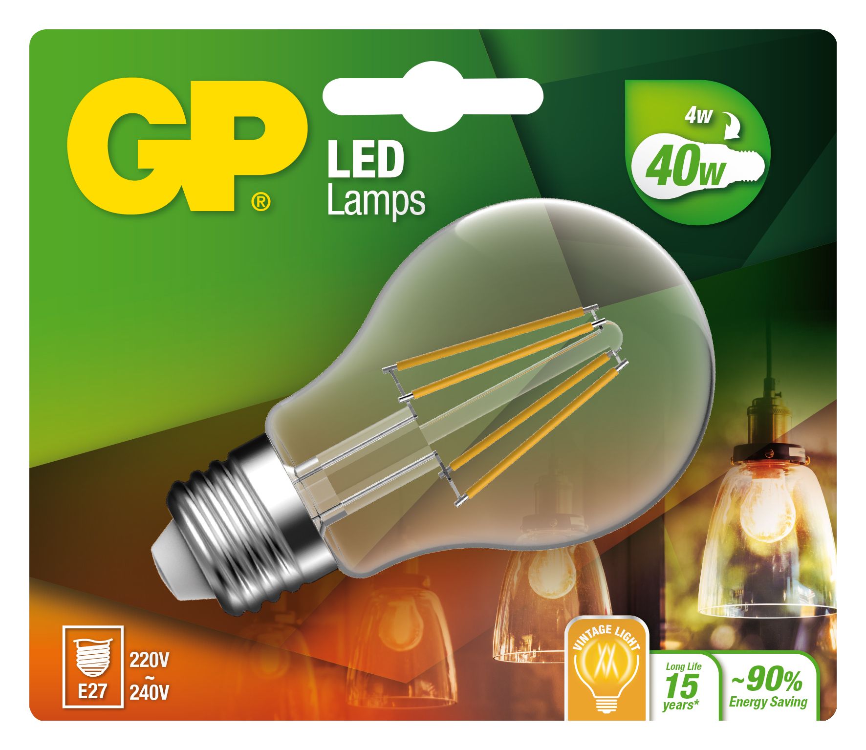 Lampadina LED E27 Bianco Caldo 4W Filamento Classe A++ GP BATTERIES - immagine 2