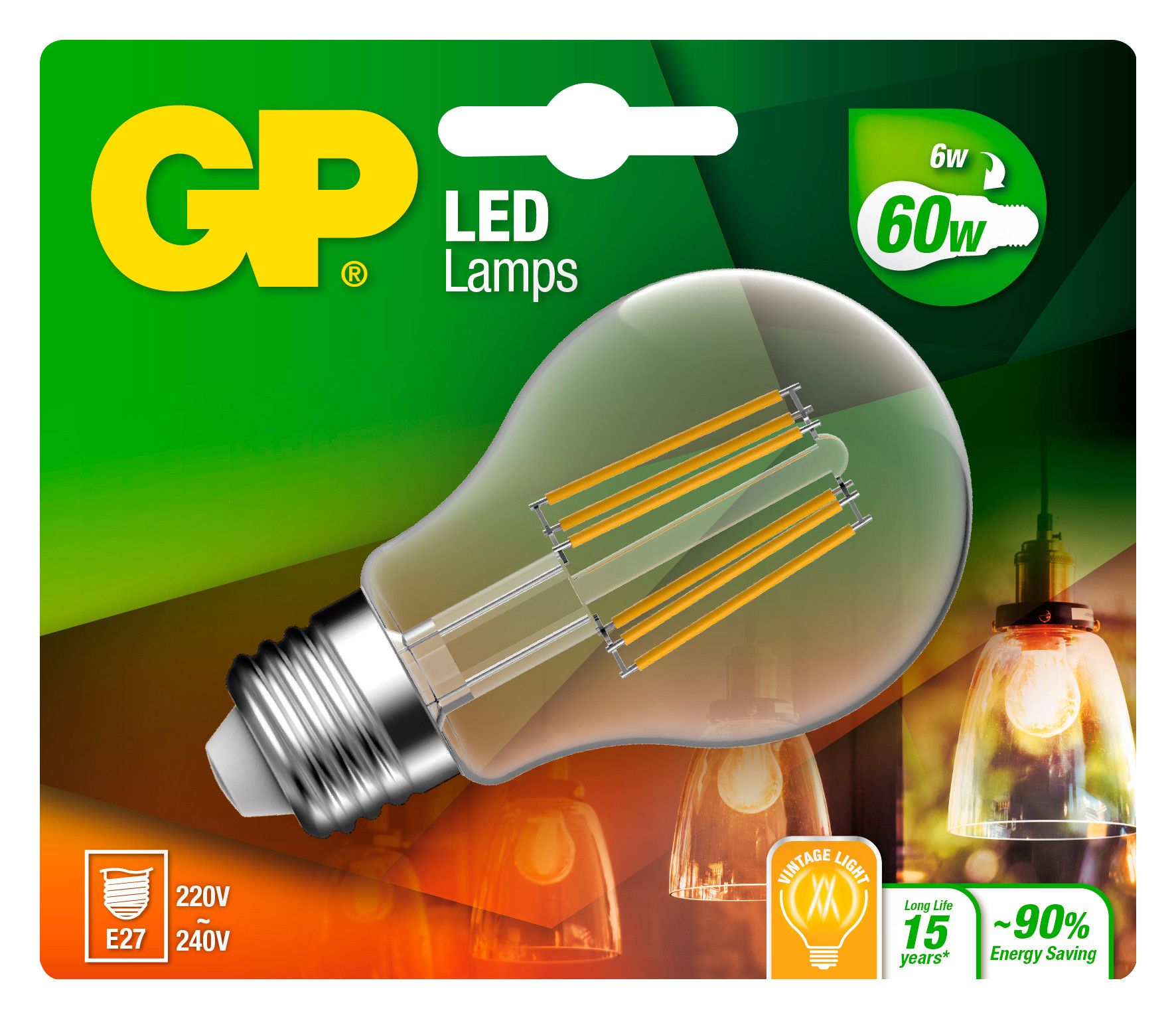 Lampadina LED E27 Bianco Caldo 6W Filamento Classe A++ GP BATTERIES - immagine 2