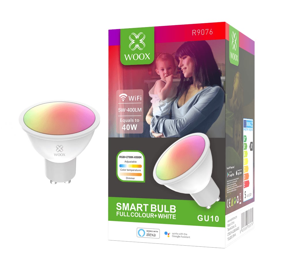Lampadina LED GU10 400lm Smart Controllo Vocale Alexa, R9076 Classe F WOOX - immagine 2