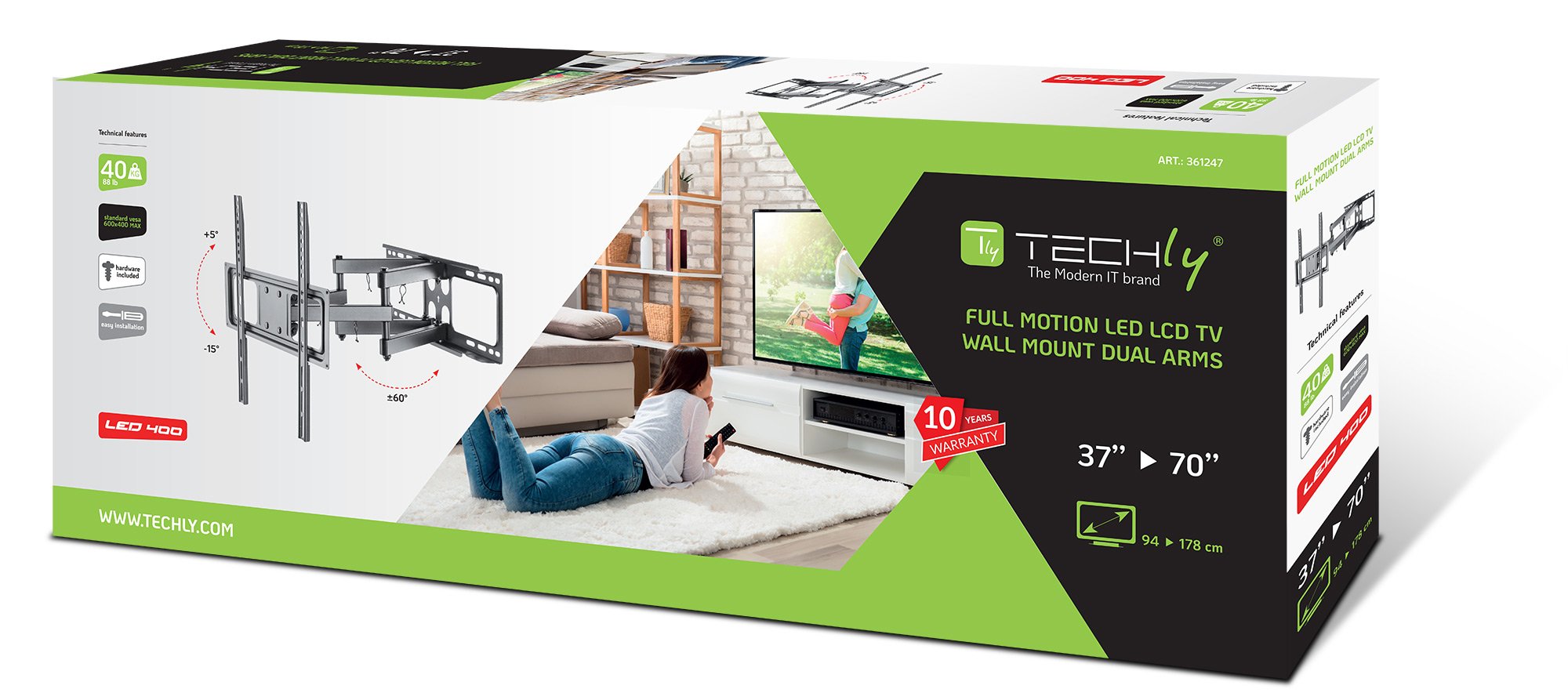 Staffa da Muro con Doppio Braccio per TV LED/LCD 37-70'' TECHLY
