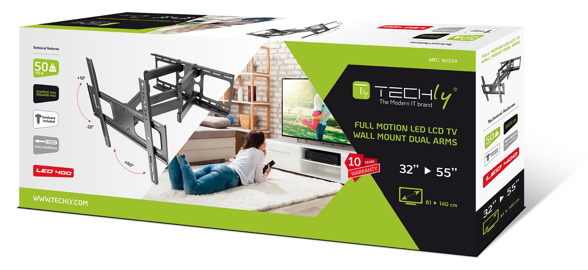 Staffa da Muro con doppio braccio per TV LED/LCD 32-55'' TECHLY - immagine 2