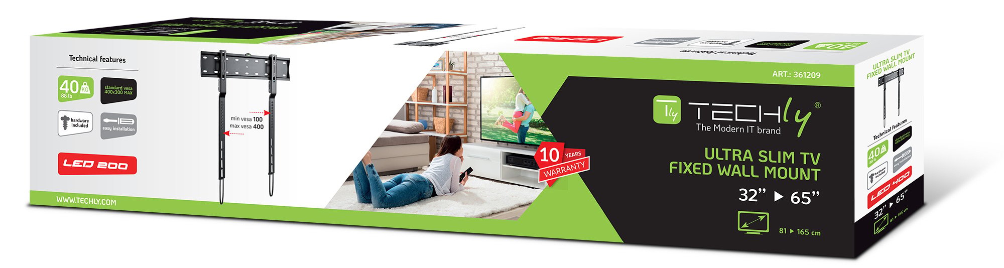 Supporto fisso da Muro Ultra-Slim per TV LED/LCD 32-65'' TECHLY - immagine 2