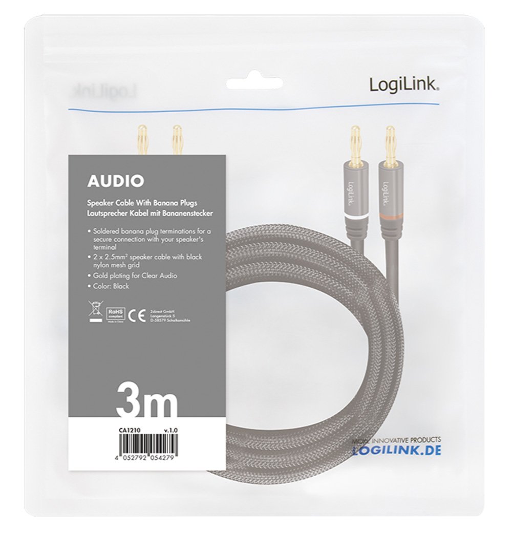 Cavo per Altoparlanti 2x2 Spinotti a Banana Nylon Nero 5m LOGILINK - immagine 2