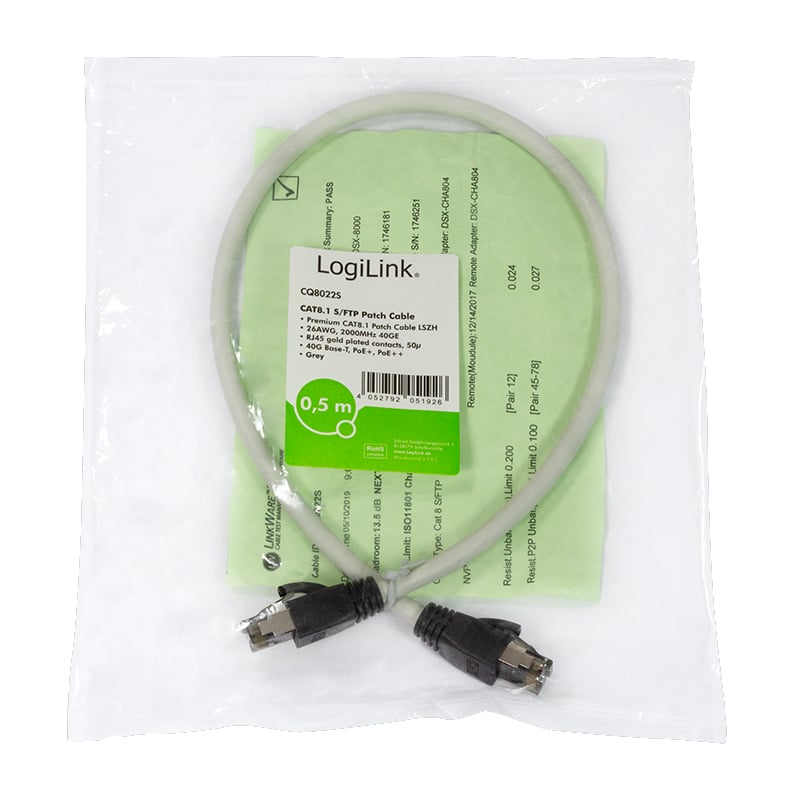 Cavo di Rete Patch in Rame Cat. 8.1 SFTP LSZH 0,5 m Grigio LOGILINK - immagine 2