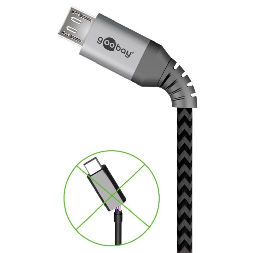Cavo Micro USB Guaina Intrecciata USB2.0 A M/MicroB M 0,5m Nero/Silver GOOBAY - immagine 2