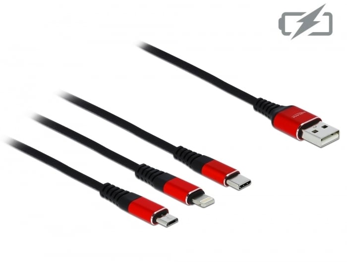 Cavo di Ricarica USB 3 in 1 Lightning Micro USB USB-C™ 1m Rosso DELOCK