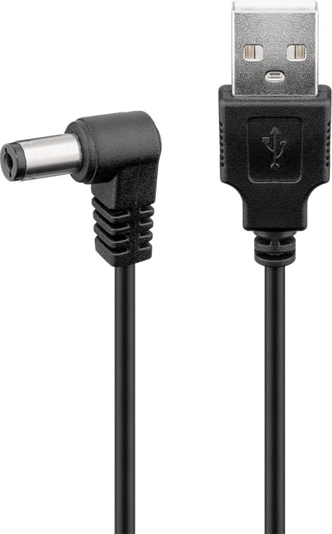 Cavo USB A Maschio a DC 5,5 x 2,1 mm Maschio Angolato 0,5m nero GOOBAY - immagine 2
