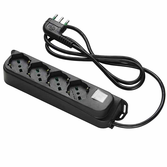 Multipresa 4 Posti Schuko con Interruttore e Cavo 1,5m Nero FME - immagine 2