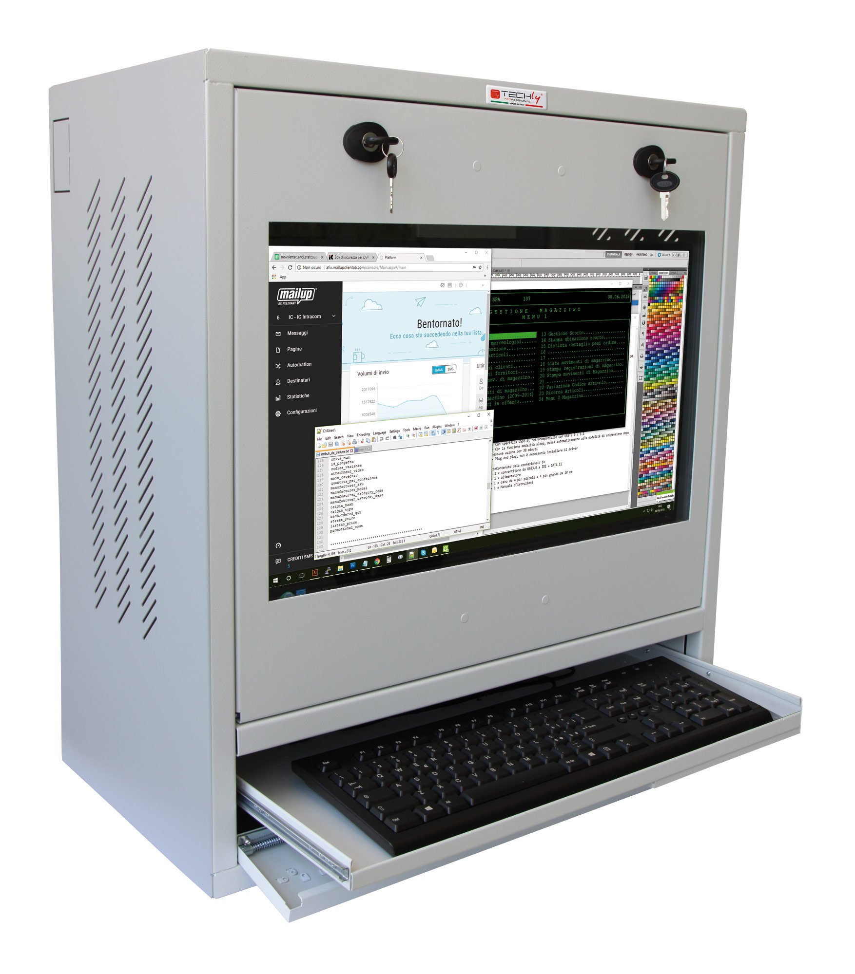 Armadio di sicurezza per PC, monitor touch LCD e tastiera Grigio senza vetro TECHLY PROFESSIONAL - immagine 2