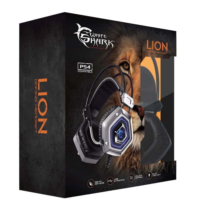 Cuffie Gaming USB con Microfono Silver LION WHITE SHARK - immagine 2