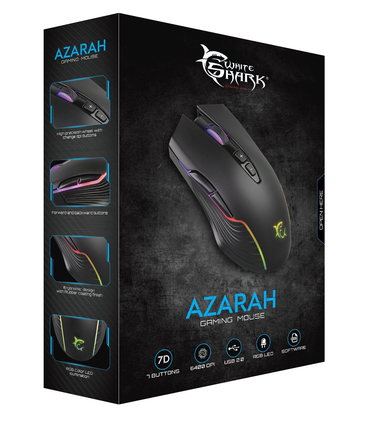 Mouse Gaming 6400 Dpi GM-5003 AZARAH RGB Nero WHITE SHARK - immagine 2