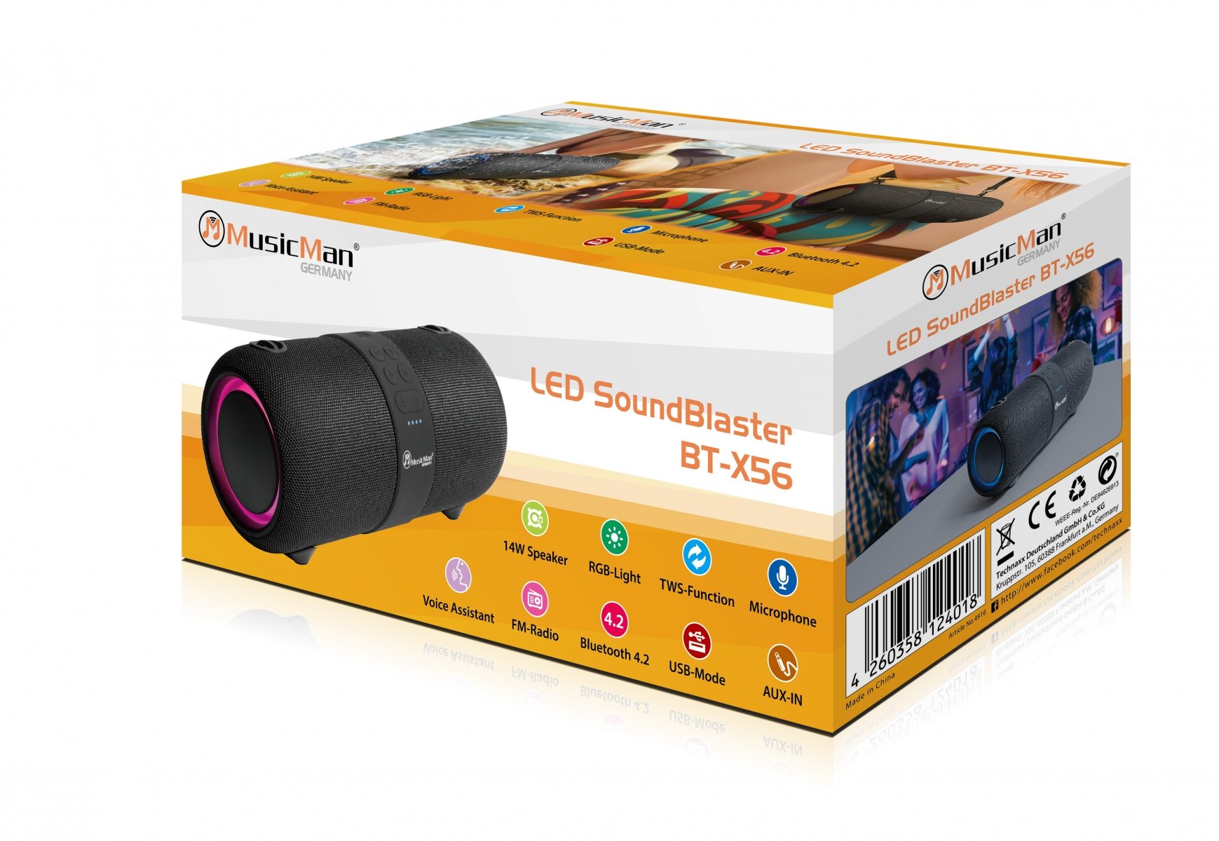 Cassa Bluetooth Altoparlante Speaker Waterproof IPX6 Luce LED, BT-X56 MUSICMAN - immagine 2
