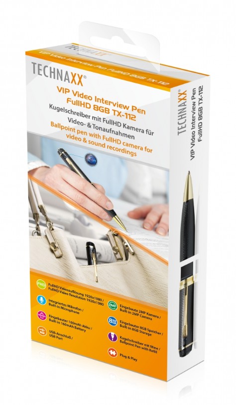 VIP Spia Penna Biro con Telecamera 8GB FullHD Nero TECHNAXX - immagine 2