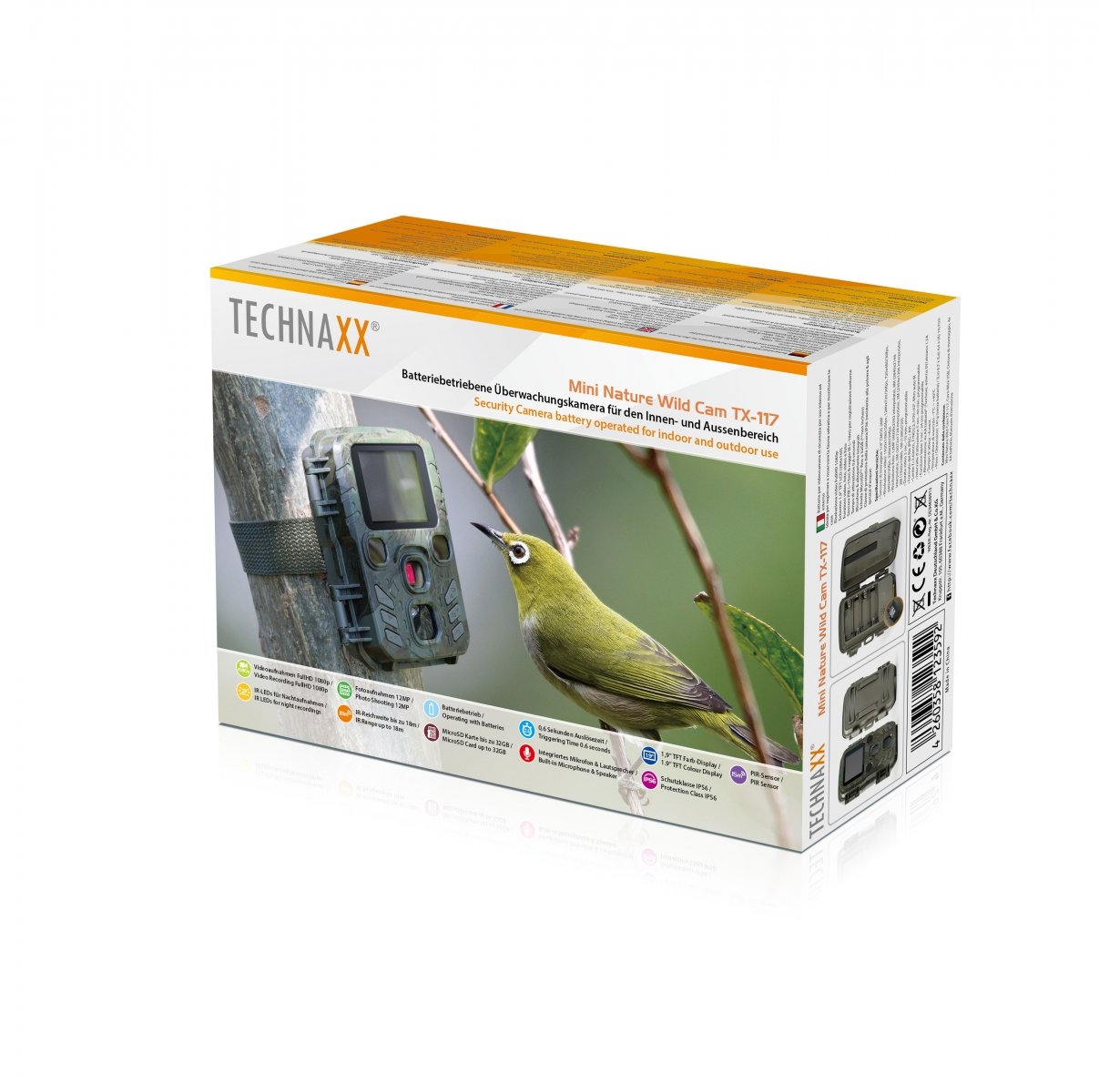 Camera Wild 1080P 12MP IP56 PIR IR 18m per Osservazione Fauna, TX-117 TECHNAXX - immagine 2