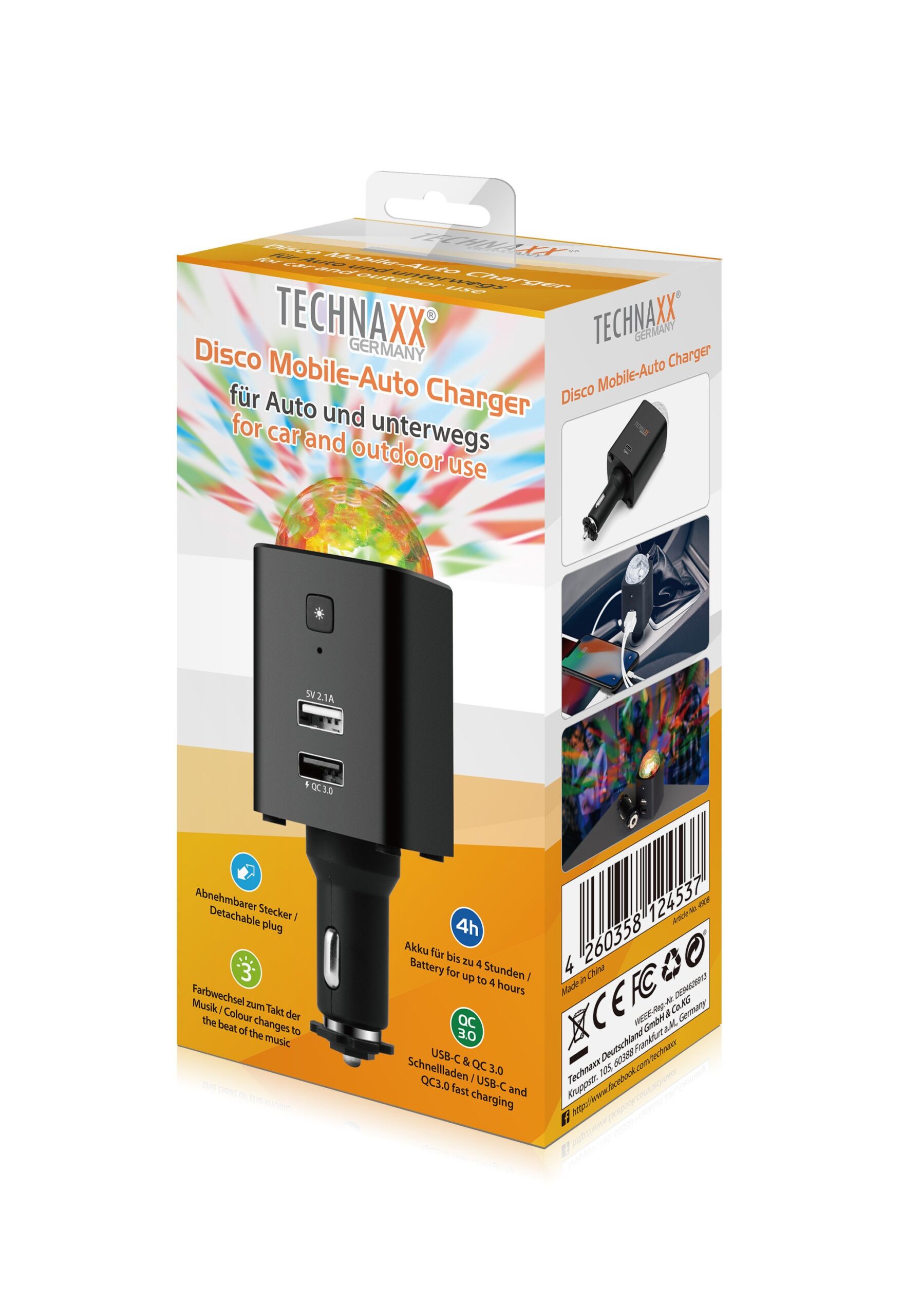 Caricatore da Auto USB-C™ con Luce Disco TX-159 TECHNAXX - immagine 2