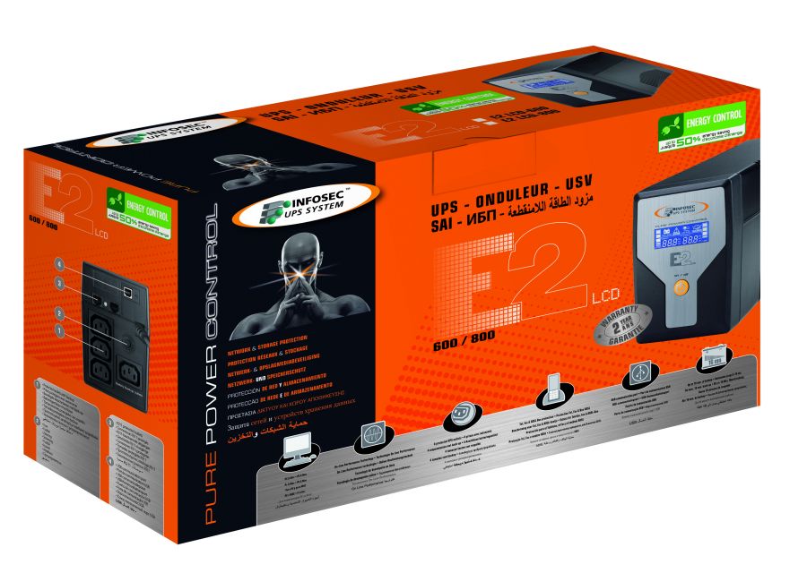 Gruppo di Continuità UPS E2 600VA LCD Line Interactive Onda Sinusoidale INFOSEC - immagine 2