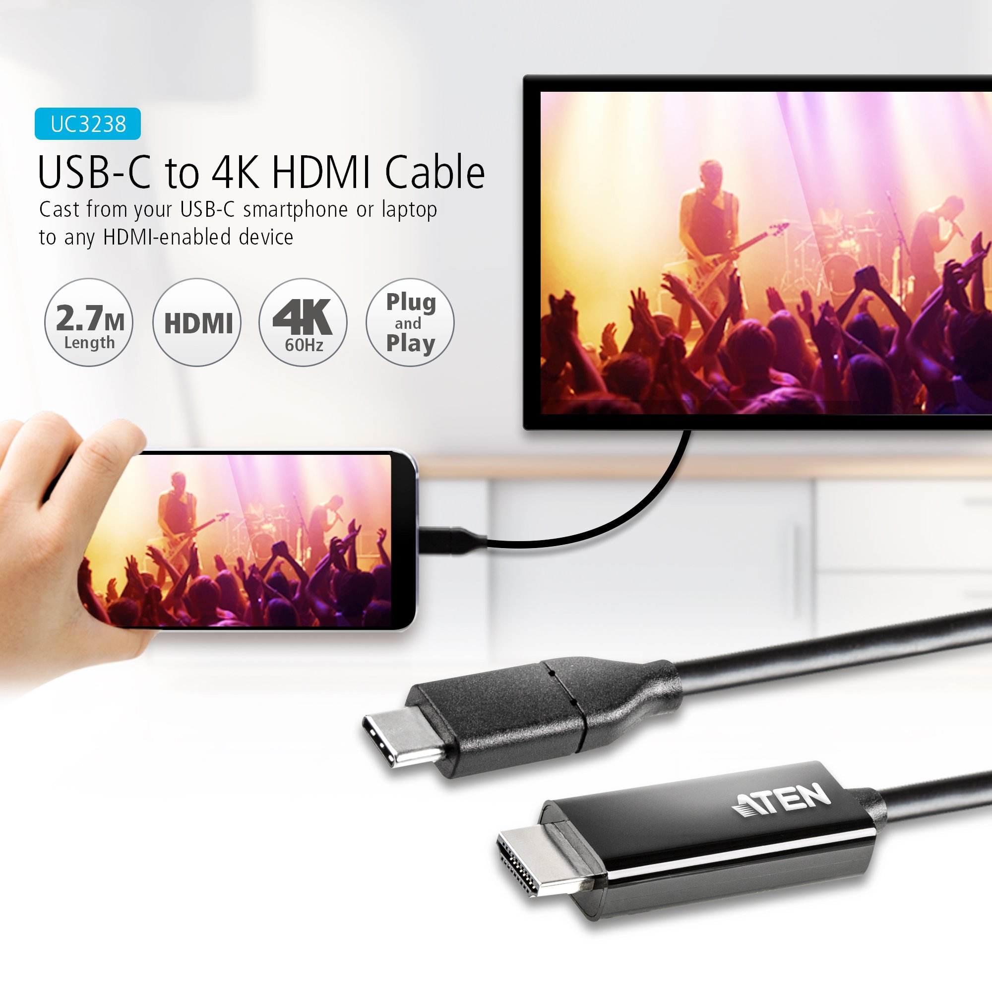 Cavo Convertitore da USB-C™ a HDMI 4K 2,7m, UC3238 ATEN - immagine 2