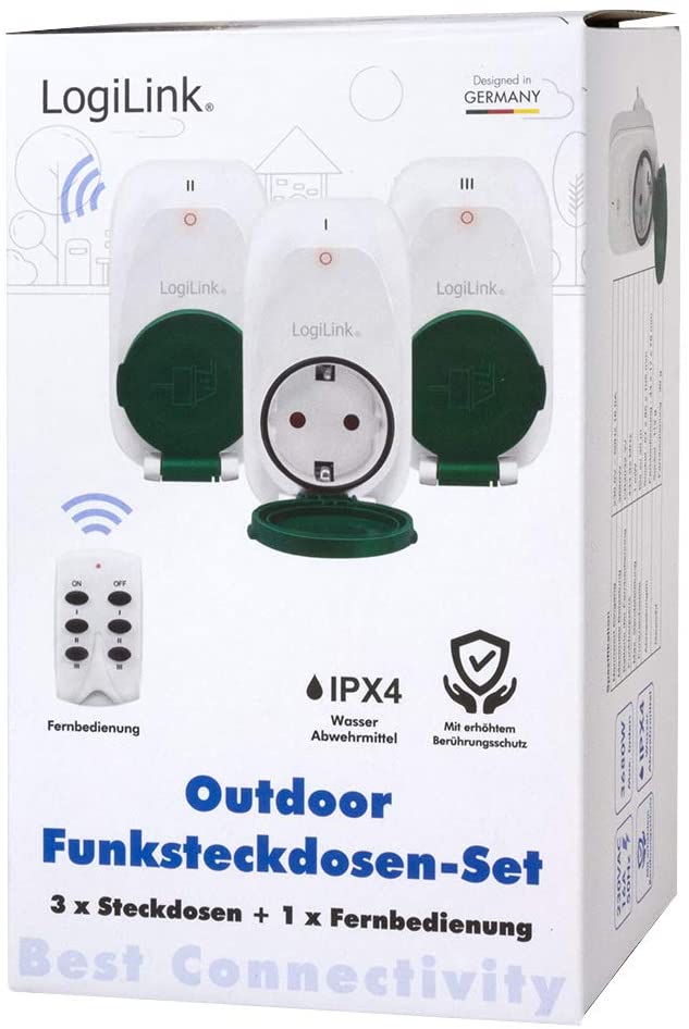 Set Prese con Telecomando fino a 30m 3 prese CEE 7/3 per Esterni IPX4 LOGILINK - immagine 2