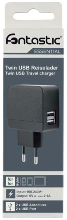 Caricatore 2 USB 2,1A Compatto Spina Europea 2 pin Nero FONTASTIC - immagine 2