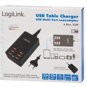 Caricatore da Tavolo a 6 porte USB 32W Nero LOGILINK