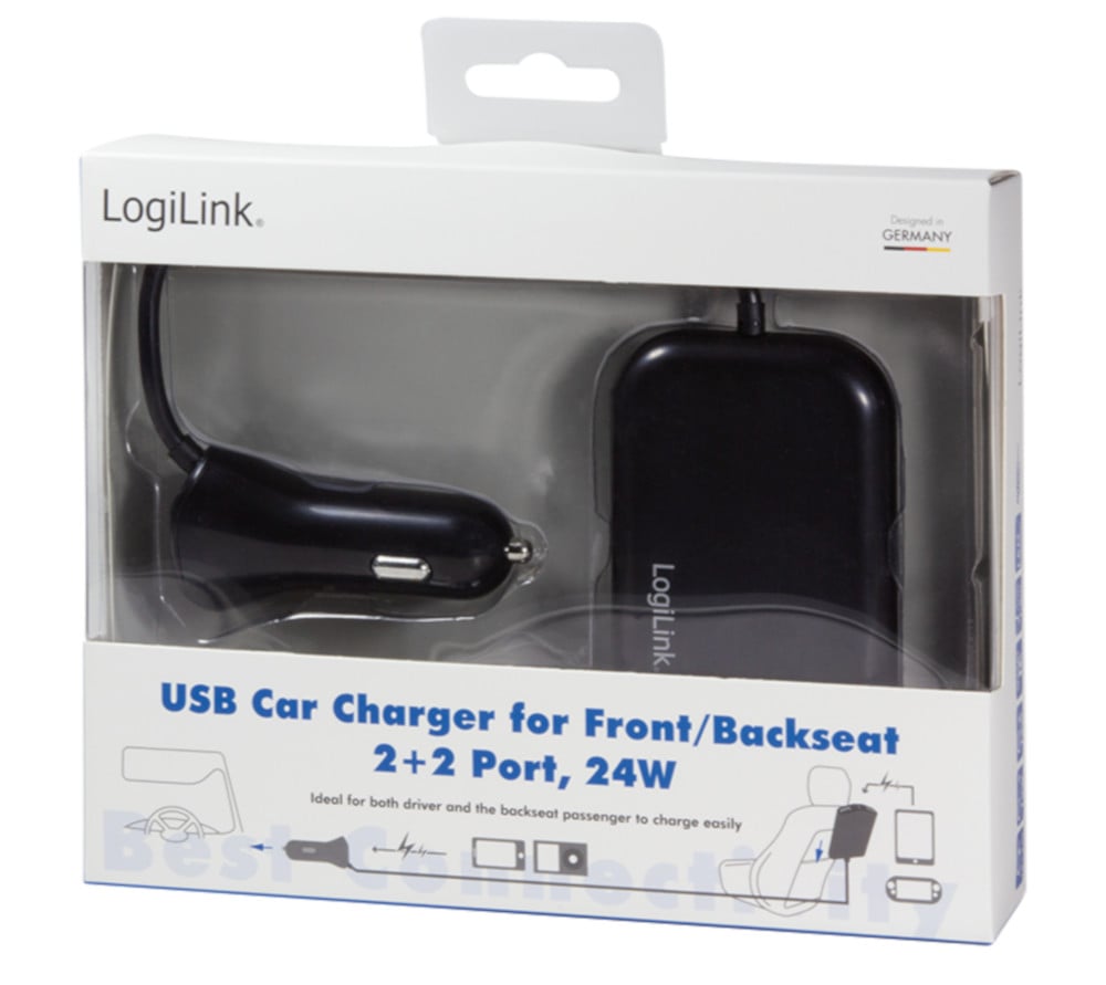 Caricatore da Auto 2 USB + 2 USB per Passeggeri Posteriori 24W LOGILINK - immagine 2