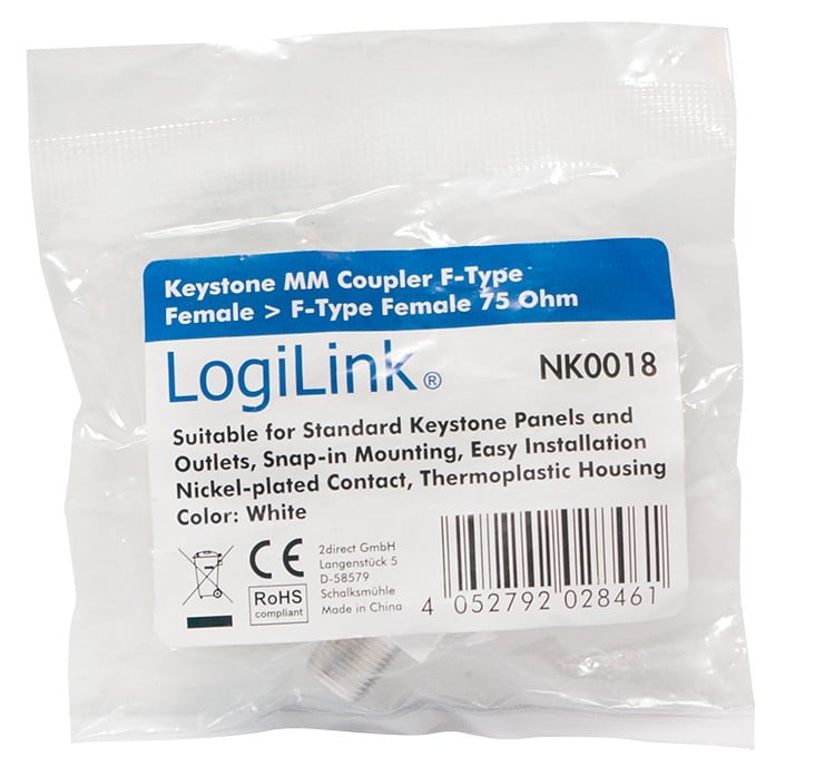 Adattatore Keystone BNC 75 Ohm F/F Bianco LOGILINK - immagine 2