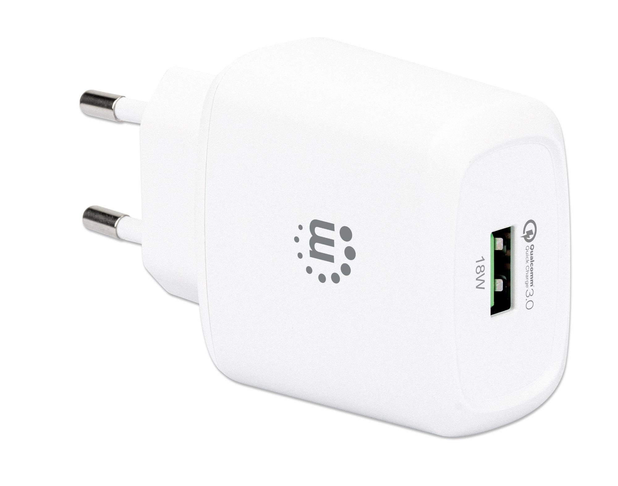 Caricatore USB da Muro QC3.0 18W Quick Charge™ Bianco MANHATTAN - immagine 2