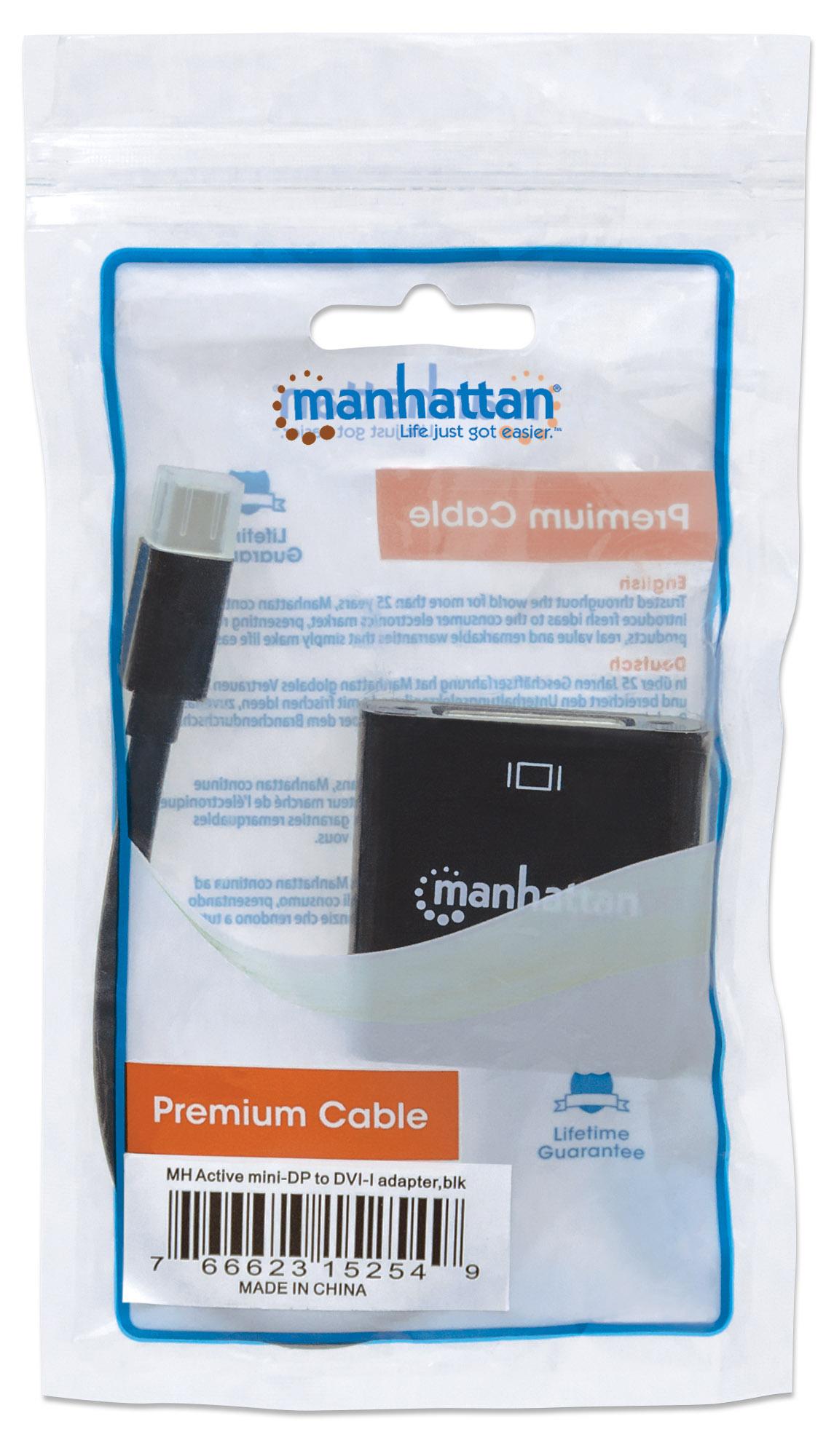 Convertitore Attivo MiniDP M a DVI F 15cm 4K Nero MANHATTAN - immagine 2