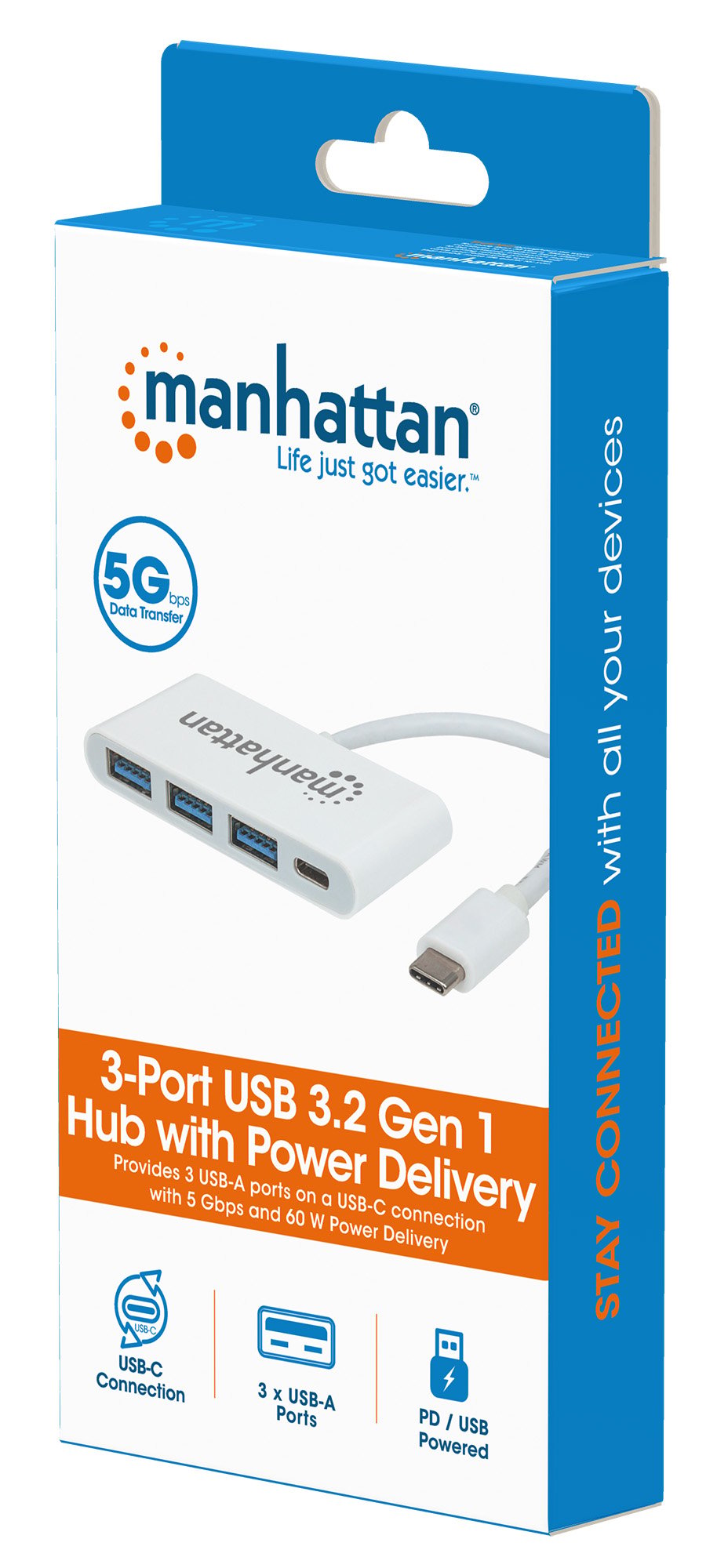 Hub USB 3.2 Gen 1 USB-C™ con 3 Porte USB tipo A e Alimentazione MANHATTAN - immagine 2
