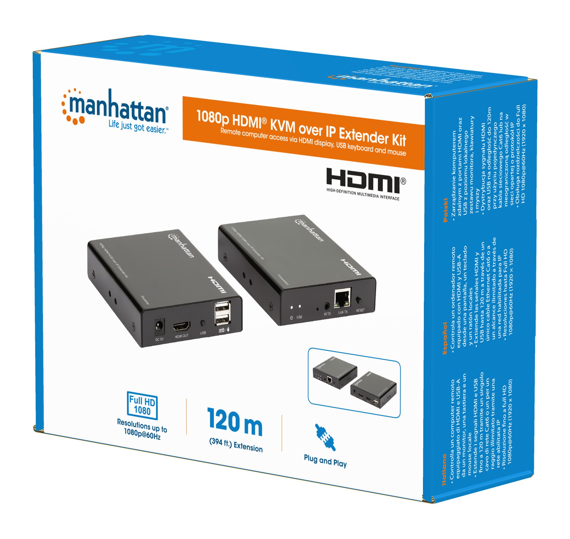 Kit Extender HDMI KVM over IP 1080p fino a 120m MANHATTAN - immagine 2