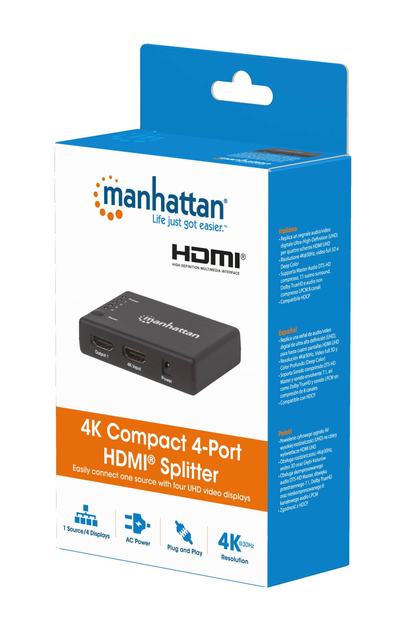 Splitter HDMI 4K UHD 3D con LED 4 vie MANHATTAN - immagine 2
