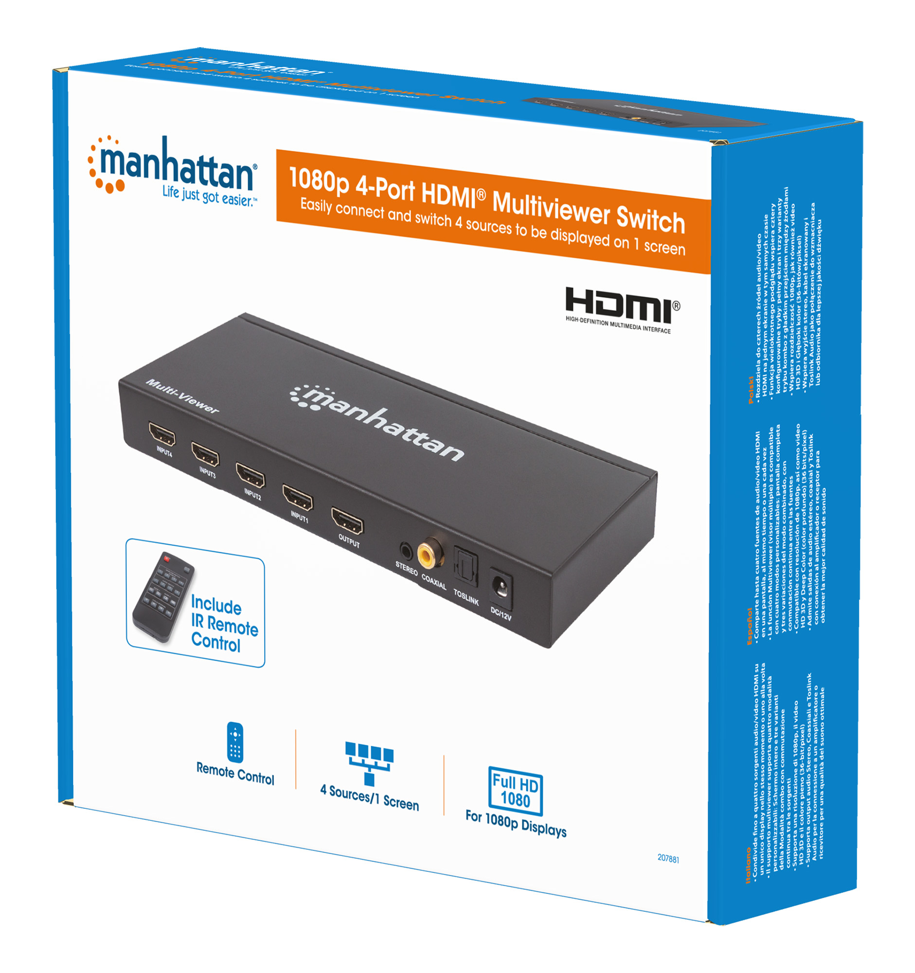 Switch Multiviewer HDMI 4 porte 1080p MANHATTAN - immagine 2