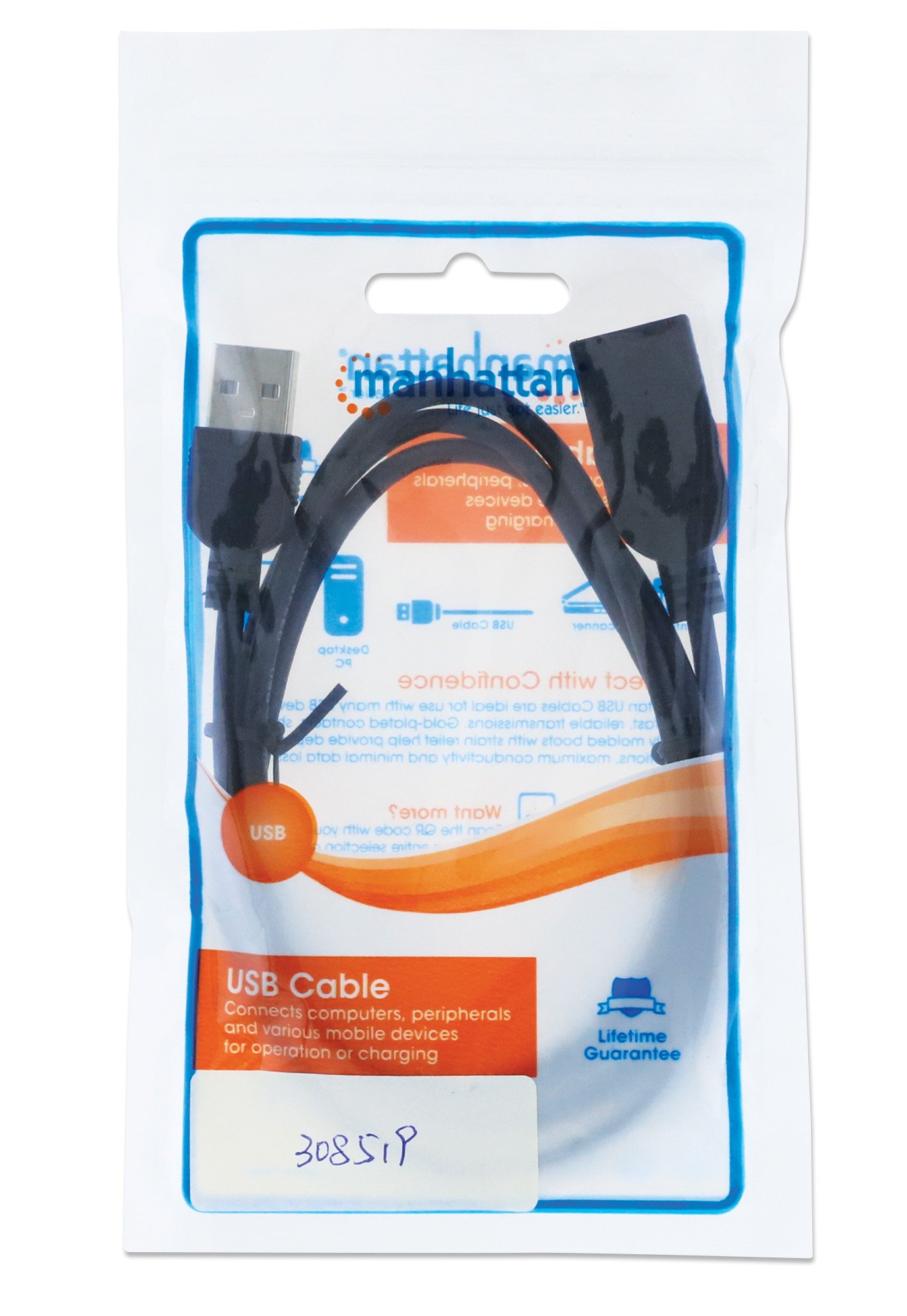 Cavo prolunga USB 2.0 Hi-Speed 1m Nero MANHATTAN - immagine 2
